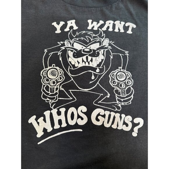 Hanes Other - READ Single Stitch Hanes 50/50 T-Shirt XL Taz "Ya Want Whos Guns?" Graphic Grung